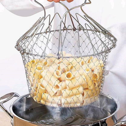 Flexibele Roestvrijstalen Zeefmand voor Koken en Frituren