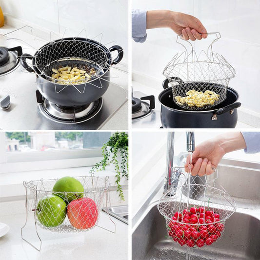 Flexibele Roestvrijstalen Zeefmand voor Koken en Frituren